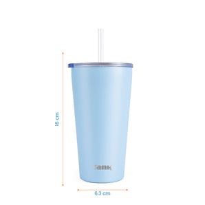 تانك آيس، ٤٨٠ مل، زجاجة ستانلس ستيل، خالية من مادة BPA، معزولة حراريًا - كريستال بلو