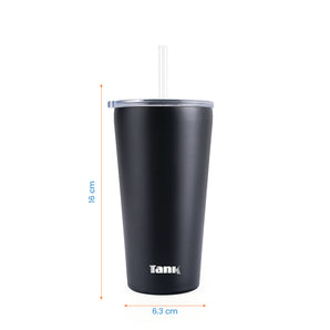 تانك آيس، ٤٨٠ مل، زجاجة ستانلس ستيل، خالية من مادة BPA، معزولة حراريًا - أسود